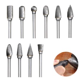 mizikuu 10 Pieces Carbide Burr, Carbide Rotary Cutter Set with 1/8 Inch Shank Carbide Cutter Metal Wood Cutter Set for Woodworking, Carving, Metal, Polishing, Engraving and Drilling