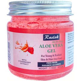 Raslok Gel De Aloe Vera Gel De Aloe 100% Puro Y Natural Para Hidratar La Piel Del Rostro Y El Cabello Hidratante Duradero, Calmante Y No Pegajoso (Fresa, 7,76 Incoloro 7,8 Onzas (Paquete De
