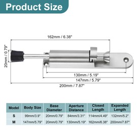 sourcing map 2 Pack Kickdown Door Stop, Spring Loaded Telescopic Door Stopper, Adjustable Door Locks Holder for Distance from The Ground 45mm/1.77", Silver