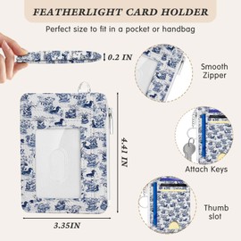 Fisahat Blue Chinoiserie Dachshund Card Holder Small Wallet, Dachshund Purse Gifts for Women, Cute Dog Slim Woman Keychain Wallet Coin Pocket, Front Pocket Thin Travel Card Case with ID Window