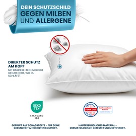 Glückstoff® Set of 2 Mite Cover Cushions 50 x 70 cm [Certified in Germany] - Premium Pillow Protector Encasing Mites - Allergy Sufferers Pillow Protection Cover - Allergy Bed Linen Anti Dust Mite