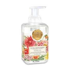 Michel Design Works Foaming Hand Soap 17.8oz, Dahlias Scent and Design, Shea Butter and Aloe Vera Blend, Beautiful Square Container with Pump