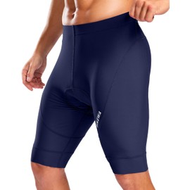 Bikewa Men's Cycling Shorts with Silicone Leg Grippers Padded Bike Bicycle Biking Biker Cycle Shorts for Men No Pockets(Navy,XL)