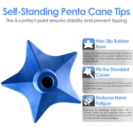 Superstar Self Standing Cane Tip has Non-Slip Heavy Duty Rubber Base to Prevent Slip, Cane Tips 3/4 inch Heavy Duty Replacement, 6-Inch Star Design for Superior Traction & Balance for Seniors (Blue)