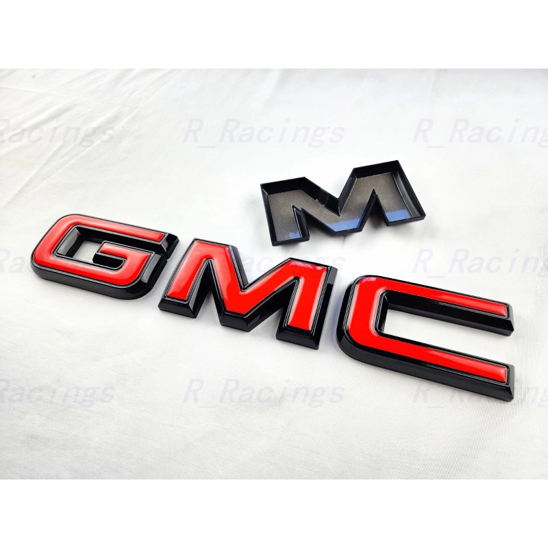 Auto Front Only GMC Gloss Black Red OVERLAY Emblem Badge