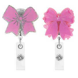 BOXOB Pack of 2 Pink ID Card Holders with Bow, 2 Styles, Retractable ID Card Holder, Nurse with Alligator Clip for ID Accessories for Nurses, Medical Staff, Students, Teachers