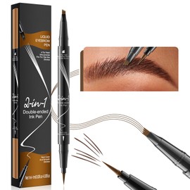 9706 2-in-1 Double-Ended Liquid Eyebrow Pen, 4 Tip Head& 1 Tip Ultra Fine Eyebrow Pen,Easily Draw Realistic Eyebrows, 4 Color, Waterproof (1#Light Brown)