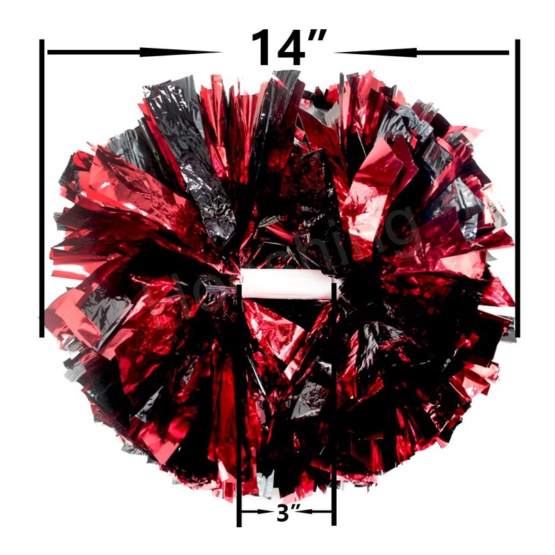Hooshing 2PCS Cheerleading Pom Poms Black and Red with Baton