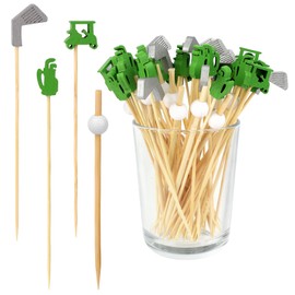 BOXOB 200pcs Golf Cocktail Picks, 4 Style Wooden Golf Drink Stirrers Decorative Martini Skewers Exquisite Cocktail Appetizer Picks for Party Decorations Supplies