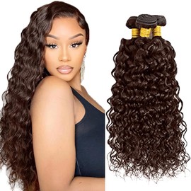 Color 4 Bundle Brown Water Wave Human Hair Bundles Chocolate Brown Bundle Human Hair Color 4 Wet And Wavy 3 Bundles 14 14 14 Inch Double Weft Extensions