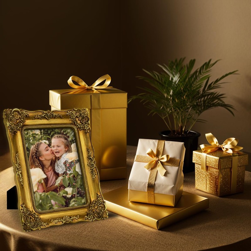 FJXMFRAME Vintage 5x7 Picture Frame Gold Antique Picture Frames with