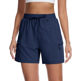 MAGCOMSEN Womens Hiking Shorts 5 Inch Inseam Quick Drying Water Resistant Cargo Shorts with Pockets for Casual Navy L