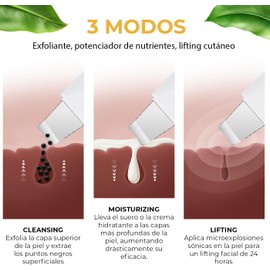 CLEOSKIN. Espátula Peeling Ultrasónico. Exfoliación, depurador facial de poros. Incluye 2 fundas de silicona para limpieza facial. Skin scrubber, elimina células muertas de la piel, skincare, belleza.