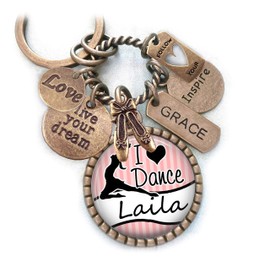 I Love Dance Custom Name Purse-Clip, Key Chain or Necklace, Ballet Slippers Charm, Grace, Live Your Dream, Inspire, Ballet Dancing, Dancer Gift, Ballerina