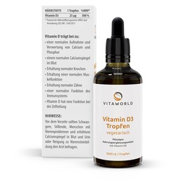 Vitaworld Vitamin D3 Drops 1,000 IU 50 ml Lanolin Vegetarian, 100% Natural Vitamin D from Lanolin, High Bioavailability due to Oil Base