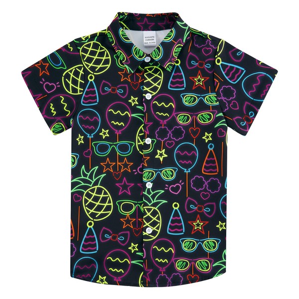RAISEVERN Hawaiian Shirts for Boys Neon Pineapple Glasses Button Down