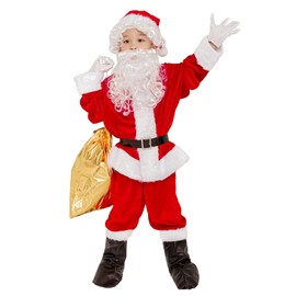 KLLOUZE Kids Santa Claus Costume Children's Christmas Deluxe Santa Suit Outfit Party Cosplay Costumes for Boys Kids 9 PCS, Red, Medium