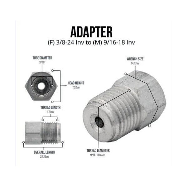 Force 10 Brakes 3/16" Tube line adapter 9/16-18 male 3/8-24