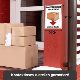 SL group - 2 signs "Paket hier abgen! Vielen Dank!" in 20 x 30 cm made of extra sturdy PVC plastic plate - storage and unloading point sign for postman, parcel service and parcel delivery