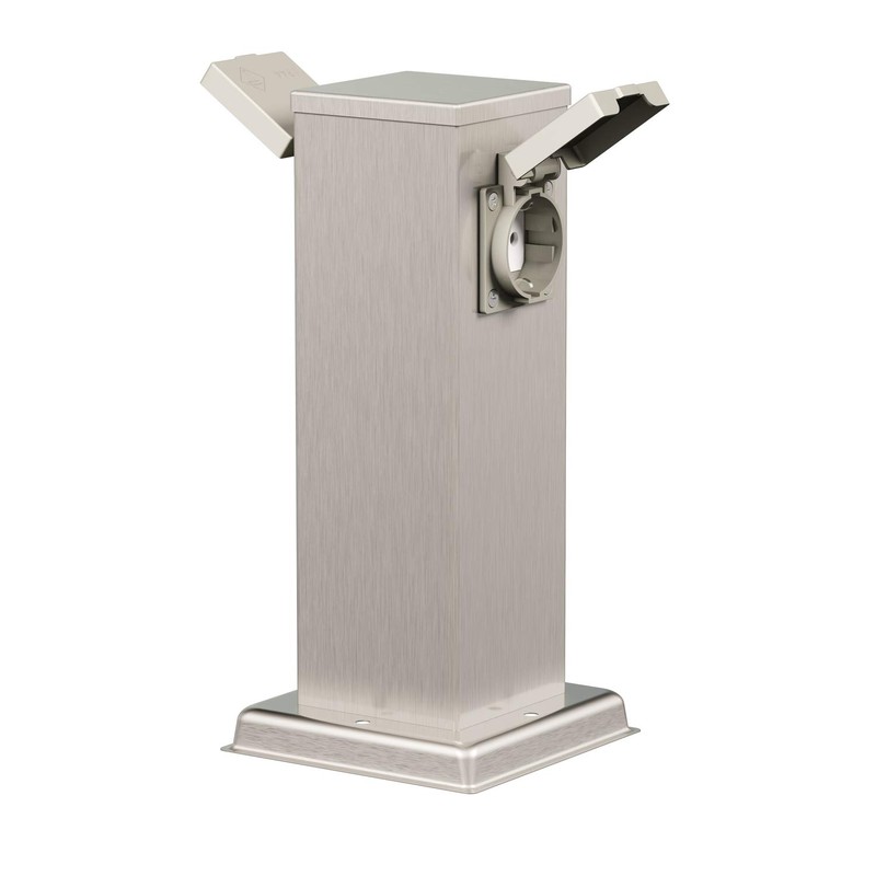 ledscom.de ledscom.de Garten Steckdosens?ule Polly f1r au?en, IP44, 2-Fach, Edelstahl,
