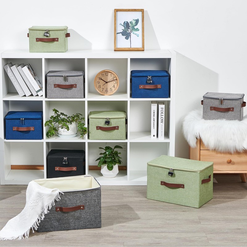 VinneGenzz Storage Bins Boxes with Zipper Lid Combination Lock PU