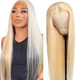 AiPliantfis Straight Human Hair Wig, Blonde Real Hair Wig, Women's 4x4 Lace Glueless Wig, Wear and Go 613 Blonde, Pre-Plucked, 150% Density, Unprocessed Brazilian Remy Hair, 14 Inches (35