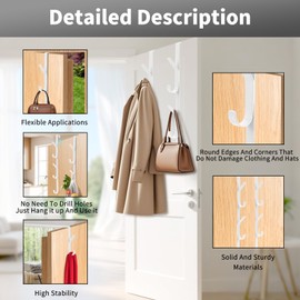 Tahbarshi Türhaken zum Einhängen, 4 Stück x 5 Haken Türgarderobe zum Einhängen, Clothes, Edelstahl Türhaken Innenseite, Platzsparende Kleiderhaken Tür, Flexible Garderobe Tür (Weiß, 1,7 cm)