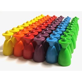 Board Game Figures: People/Male with Hat, Halma 13/26 mm (6 x 10 Toy Figures, Rainbow)