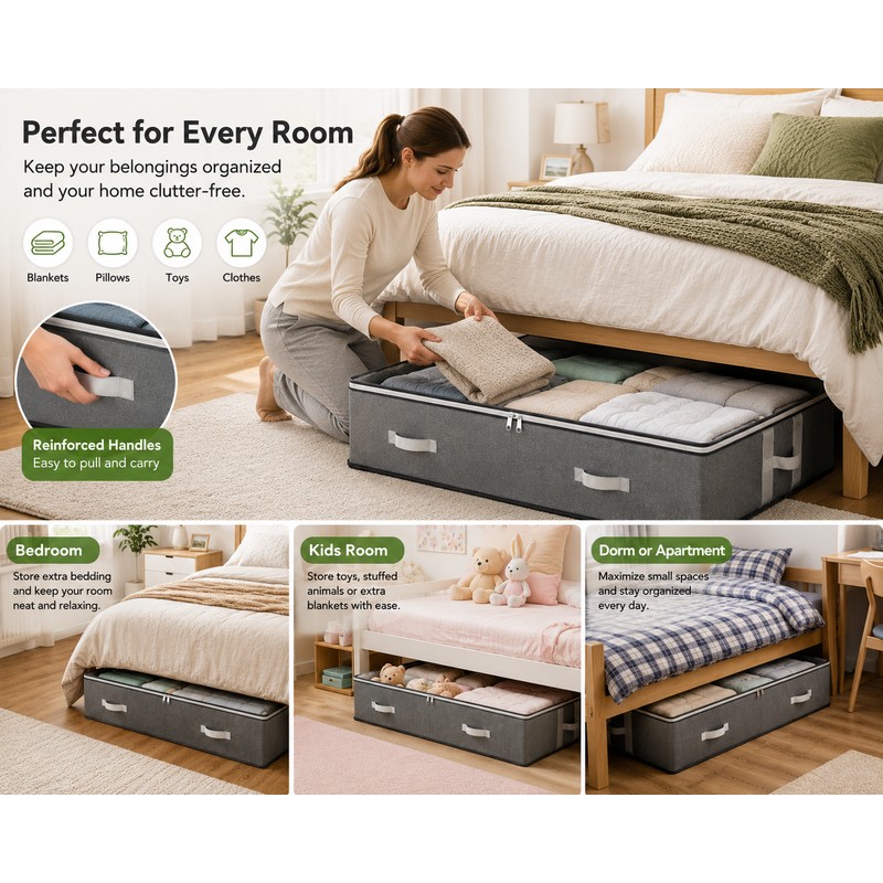 1pc/2pcs/3pcs Dustproof Under Bed Storage Box with Reinforced Handles for
