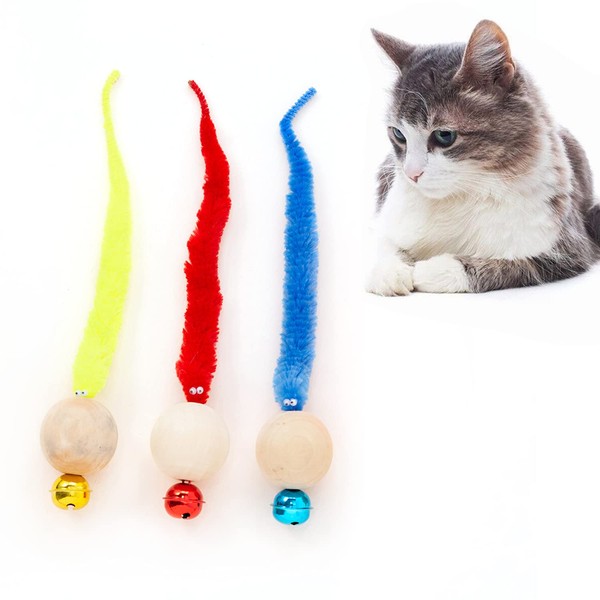 3 Pcs Wiggly Balls Cat Bell Toys，Simulation Worm Toy with