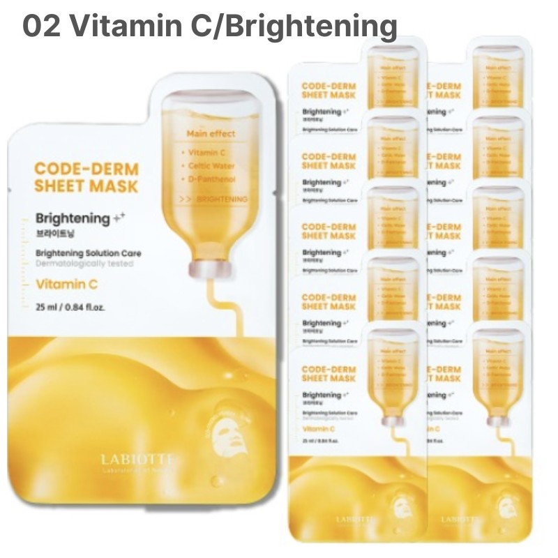 LABIOTTE Code-derm Sheet Mask 25ml*10ea [Calming/Brightening/Moisture/Revital/Nourishing], Type:04 Peptide/Revital