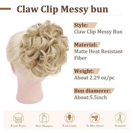 Foaoit Claw Clip Messy Bun Hair Piece for Women with Ponytail Synthetic Hair Bun Extensions Wavy Curly Hair Pieces for Updos Short Hair Accessories (Dirty Blonde)