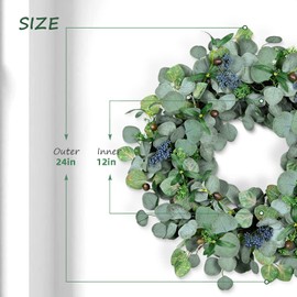 Eucalyptus Wreath for Front Door, COLORSPEC 24 Inch Eucalyptus Wreath with Olive Leaves and Berries All Year Round, Handmade Green Spring Summer Wreaths for Front Door Indoor Outdoor Wedding Holiday