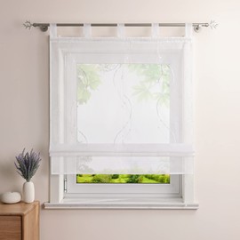 Heichkell Roman Blind with Loops, Voile Transparent Curtain, Embroidered, Modern Roman Curtain for Kitchen, Living Room, Bedroom, White, W x H 100 x 140 cm