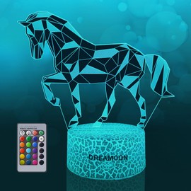 DREAMOON Horse Girl Gift, Horse 3D Night Light for Children, Horse 3D Lamp with 16 Colours Remote Control, Horse Gift Girls 7 Years