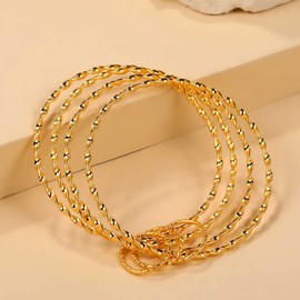 Yienate Boho Gold Bangle Bracelet Set Large Metal Twist Textured Round Interlocking Multi Bangle Set Indian Wedding Bangle Bollywood Vintage Stacking Bangle Jewellery for Women