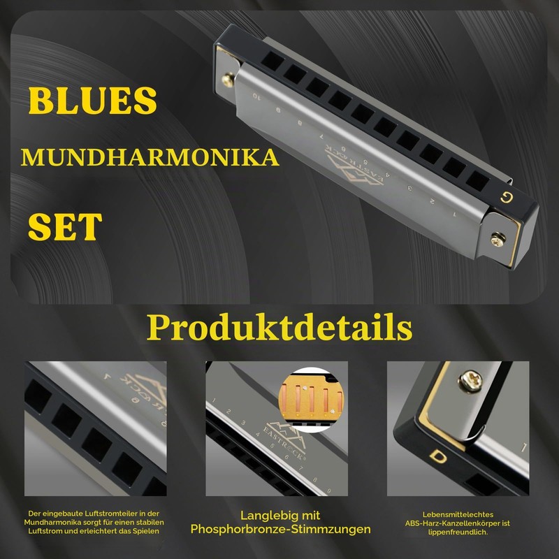 Eastrock Harmonica Set with 7 Buttons 10 Hole Key C