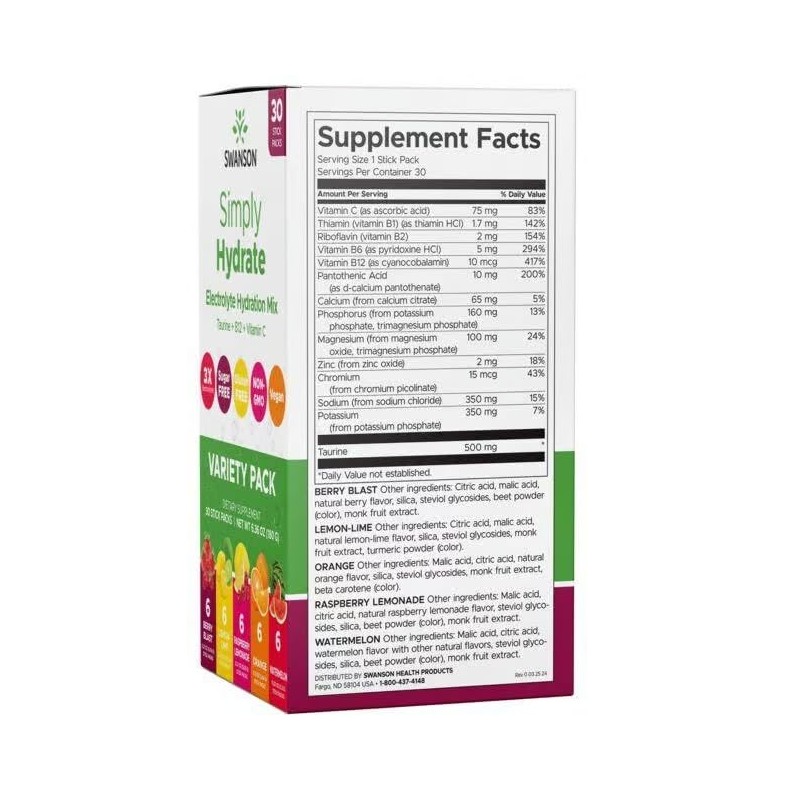 Swanson Simply Hydrate Electrolyte Mix - Sugar-Free Variety Pack -