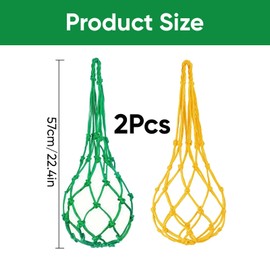 Poultry Vegetable String Bags for Chickens：2PCS Hanging Feeding Net Dispensers for Fruits and Veggies – Chicken Treat Toys for Hens, Ducks, Geese, Large Birds (Yellow & Green)