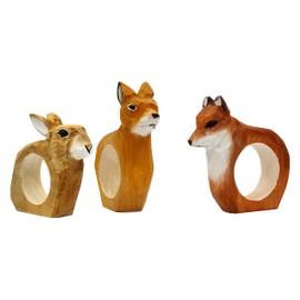 your castle Set of 3 Napkin Rings, Forest Animals: Deer, Fox and Rabbit, Hand-Carved and Hand-Painted Wood, Approx. 9 x 7 x 2 cm