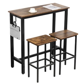 Finnhomy Bar Table Set, 39.3" Pub Table High Top Table, Rectangular Bar Height Table, Bar Table with Stools, Kitchen Table Set for 2, Industrial Breakfast for Kitchen, Living Room, Rustic Brown
