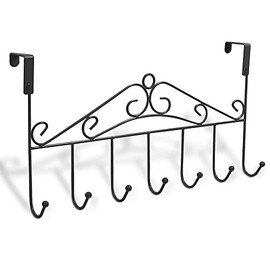 Andalus Over the Door Hooks - 7-Hook Rack - Door Hanger Hook for Hats, Coats, Towels, Jackets, Bags - Organizer Hangers Rack for Bathrooms, Bedroom, Kitchen, Back Door, and More - Vinyl Coated (Black)