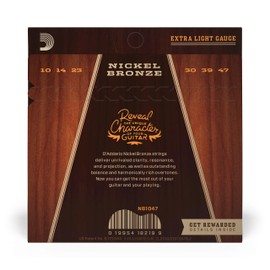 D'Addario Guitar Strings - Acoustic Guitar Strings - Nickel Bronze - For 6 String Guitar - Increased Corrosion Resistance - Full Tonal Spectrum - NB1047 - Extra Light, 10-47