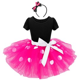 IWEMEK Baby Girls Polka Dots Princess Christmas Dress Wedding Cosplay 1st Birthday Outfits Pageant Fancy Costume Bowknot Ballet Dance Leotard Tutu Skirt with Party Ears Headband Hot Pink 4 Years
