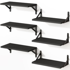 YGEOMER 16.5 Inch Floating Shelves for Wall, Farmhouse Wall Shelves for Bedroom, Bathroom Storage, Living Room and Kitchen Decor (Set of 6 Black)