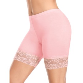 DERCA Womens Lace Slip Shorts for Under Dresses Anti Chafing Underwear Mid Thigh Boyshorts Panties Under Skirts (#1 Lace-pink,Medium)