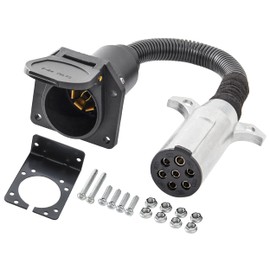 Oyviny 7 Pin Round to 7 Pin RV Trailer Adapter with Mounting Bracket, 7 Pole Round to 7 RV Blade Adapter 14 Inches Length