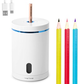 Electric Pencil Sharpener, Fully Automatic Pencil Sharpener with Auto in and Out, Rechargeable and Hands-Free for Standard 6-8mm Pencils, Perfect for Classroom and Home Use (White and Blue)