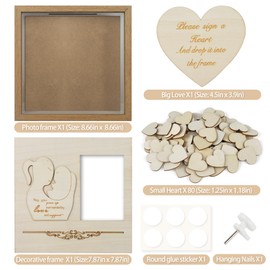 RAXIFU Baby Shower Guest Book Alternatives Set Baby Shower Guestbook with 8" X8” Picture Frame,Baby Sonogram Frame Keepsake 60 PCS Wood Slices Guestbook for Birthday (BB-QZB-1)