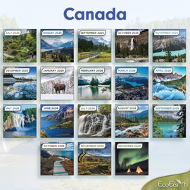 Canadian 18-Month Wall Calendar - 100% Biodegradable 11x22 Inch Open - Canadian Holidays in English & French - Jul 2025 - Dec 2026 Monthly Calendar - CA Parks & Nature - by EcoEarth